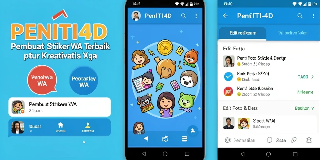 Screenshot antarmuka PENITI4D yang menunjukkan proses pembuatan stiker WA.