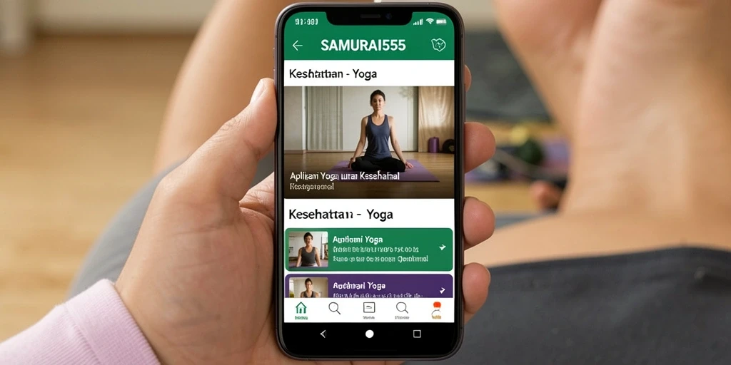 Antarmuka aplikasi SAMURAI555 menunjukkan berbagai latihan yoga yang menarik.