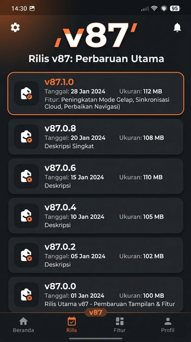 Tampilan riwayat versi v87